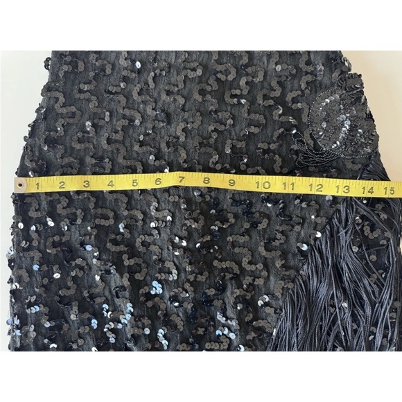 vintage 70s 80s dave and johnny sequin beaded Fringed Flapper Dress sleeveless - Picture 15 of 16